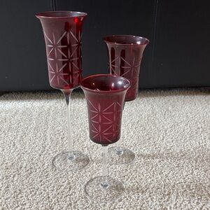 PartyLite Deep Red Glass Vase Trio-perfect for votives